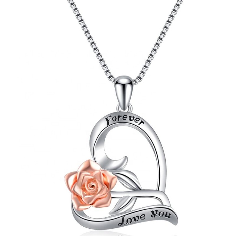 Collana con ciondolo a cuore rosa in argento sterling 925 collana personalizzata incisa design 2020