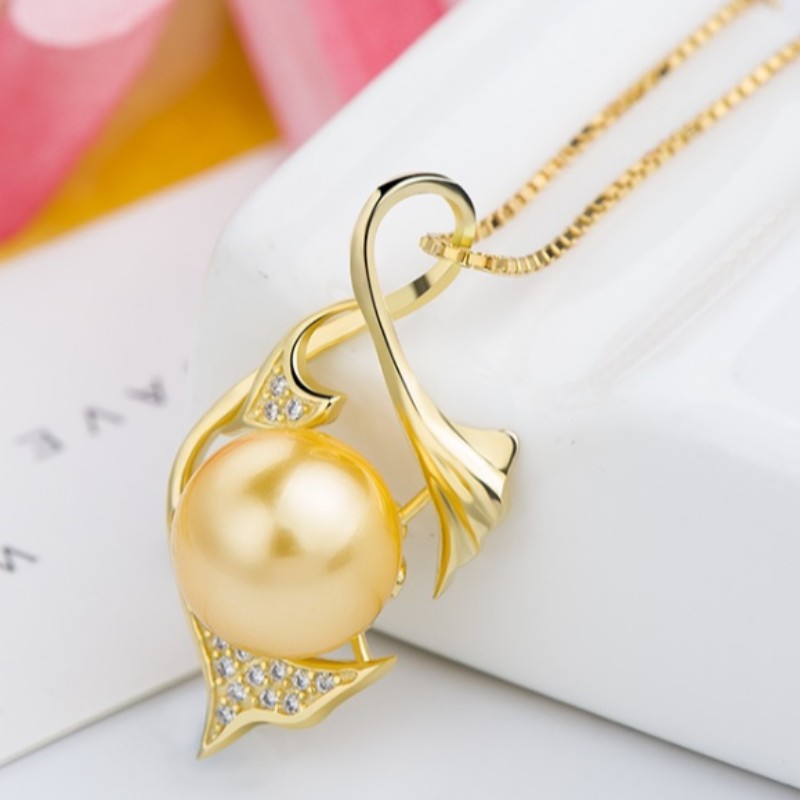 Collana con ciondolo con perla a sirena da donna in argento sterling 925 oro 14 k