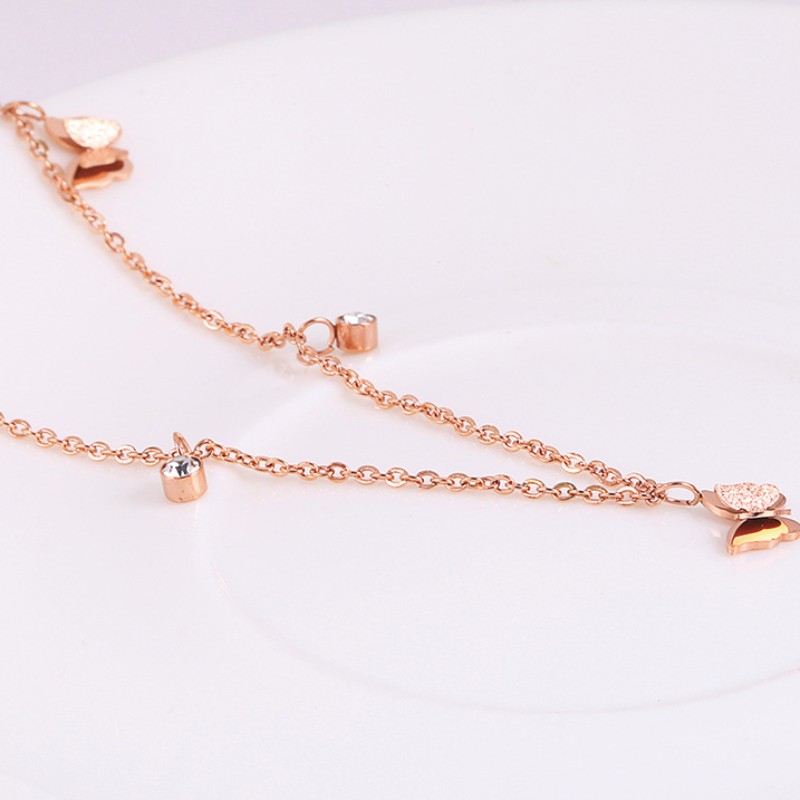 Collana con doppia farfalla pendente con zirconi cubici da donna in oro 14k argento 925 oro rosa 18 carati