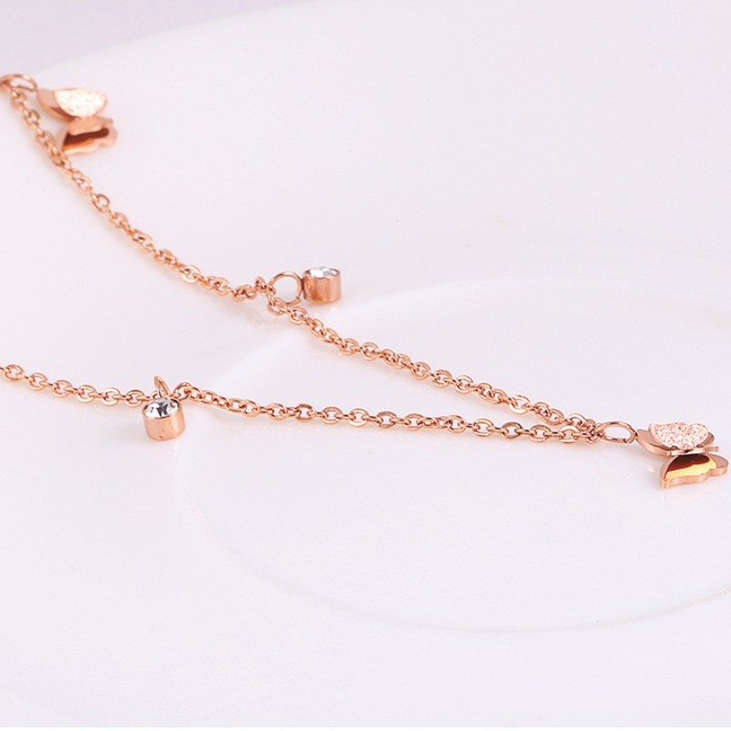 Collana con doppia farfalla pendente con zirconi cubici da donna in oro 14k argento 925 oro rosa 18 carati