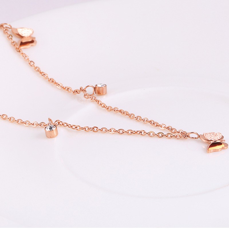 Collana con doppia farfalla pendente con zirconi cubici da donna in oro 14k argento 925 oro rosa 18 carati