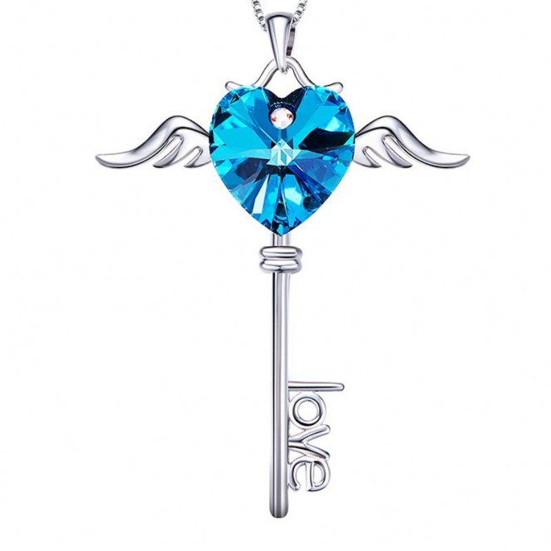 Collana con ali di angelo ciondolo a cuore collana con lettera d'amore collana di pietre preziose con ametista zaffiro per donna in argento sterling 925