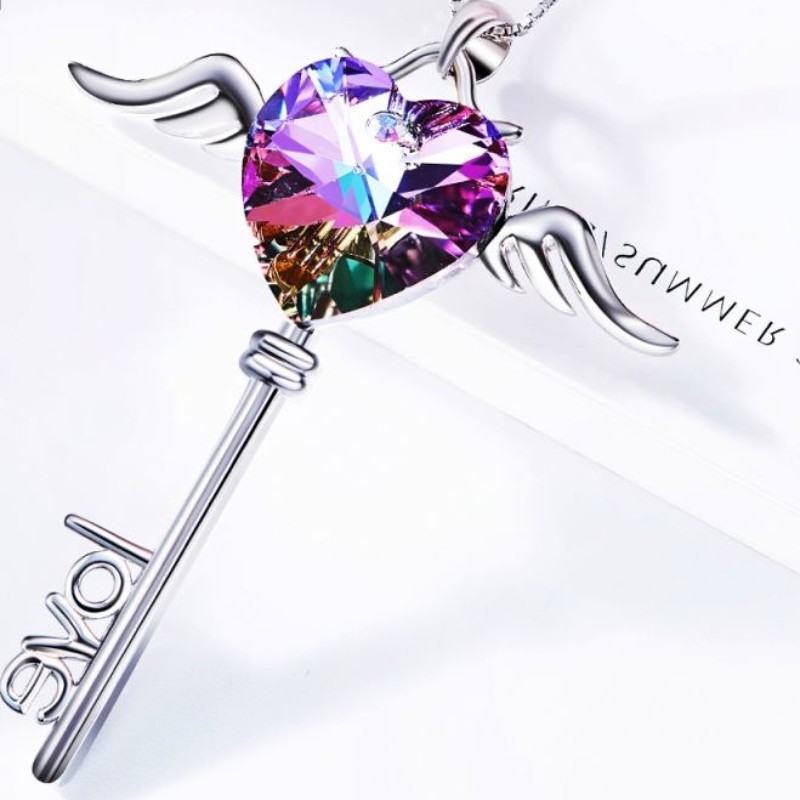Collana con ali di angelo ciondolo a cuore collana con lettera d'amore collana di pietre preziose con ametista zaffiro per donna in argento sterling 925