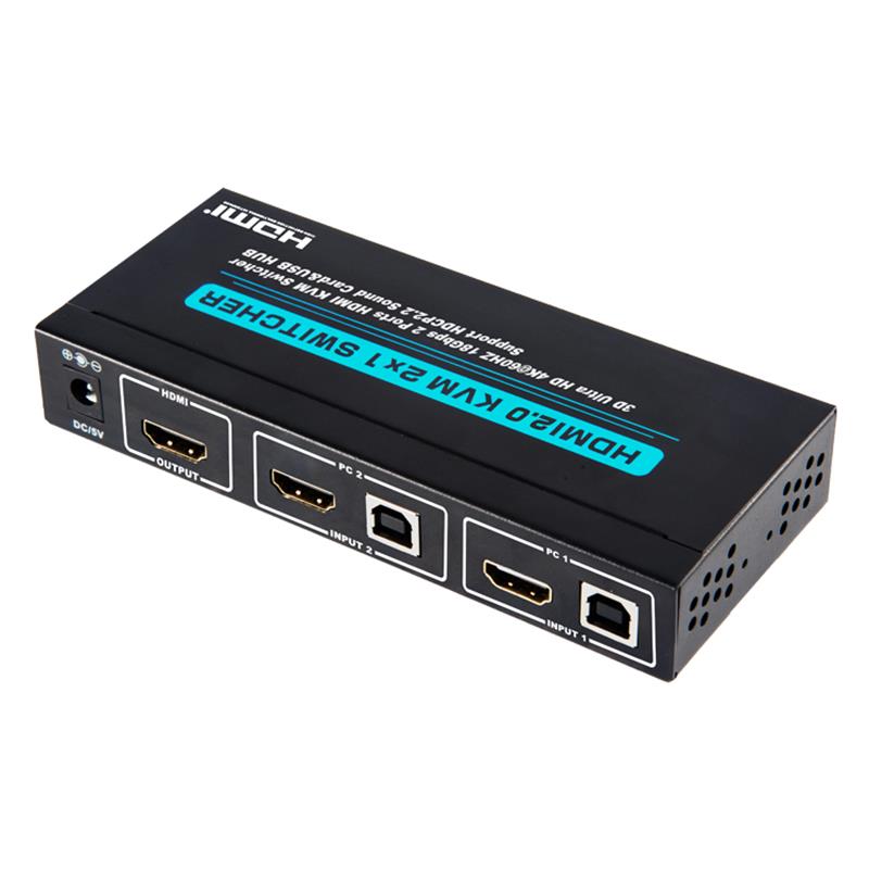 Supporto per switch HDMI KVM 2x1 V2.0 Ultra HD 4Kx2K @ 60Hz HDCP2.2 Scheda audio 18 Gbps e hub USB
