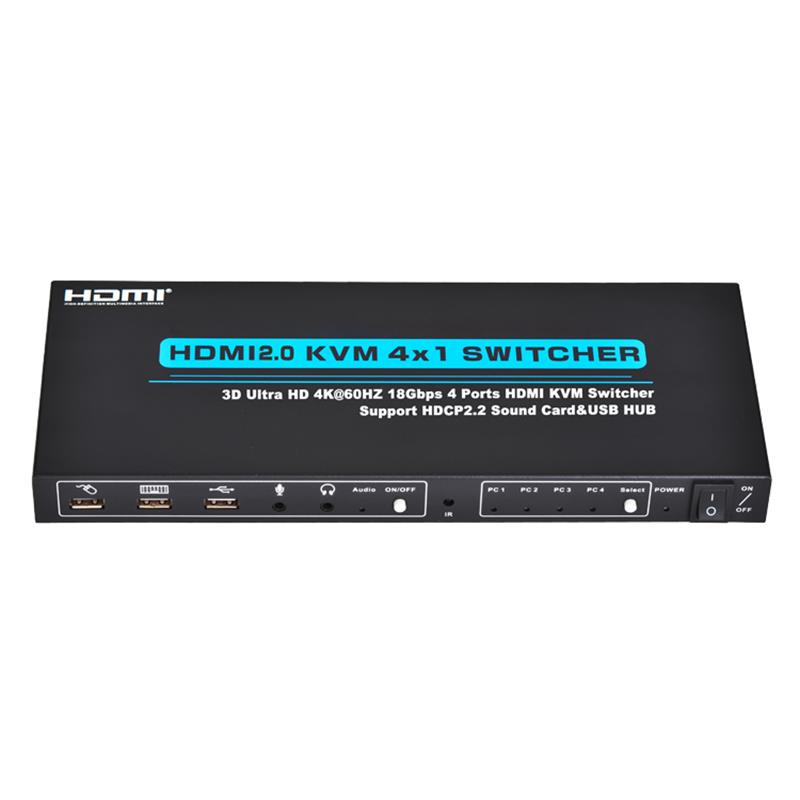 V2.0 Supporto per switch HDMI KVM 4x1 Ultra HD 4Kx2K @ 60Hz HDCP2.2 Scheda audio 18 Gbps e hub USB