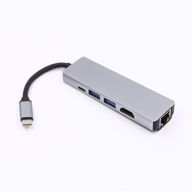 Adattatore hub USB Tipo C a HDMI + LAN (1000M) + USB 3.0x2 + Tipo C da 5 in 1