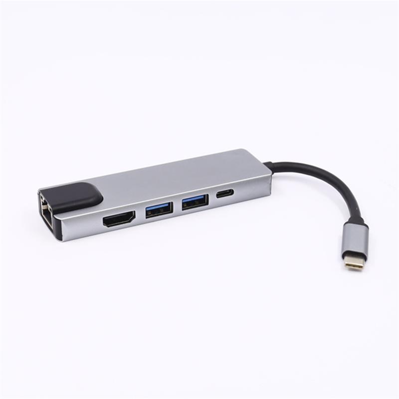 Adattatore hub USB Tipo C a HDMI + LAN (1000M) + USB 3.0x2 + Tipo C da 5 in 1