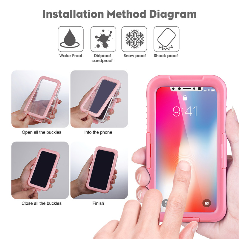 Iphone XR ip68 portafoglio a prova d'acqua tutto il caso di prova (rosa)