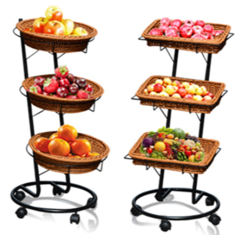 3 strati Supermarket Display Basket con ruote