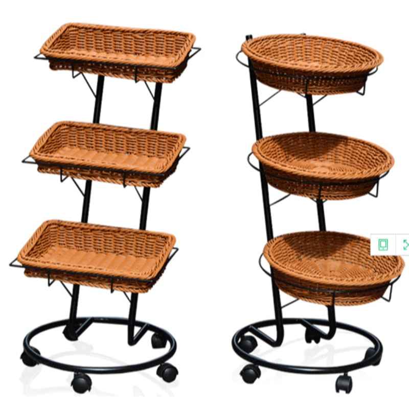 3 strati Supermarket Display Basket con ruote