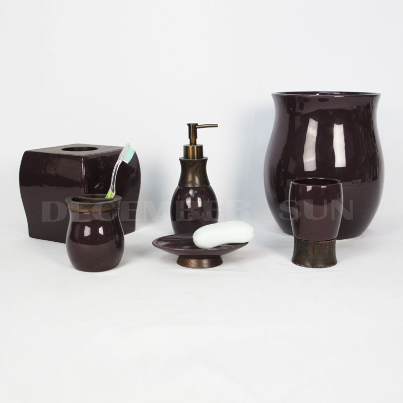 Ceramica con parti in legno accessori bagno set da bagno