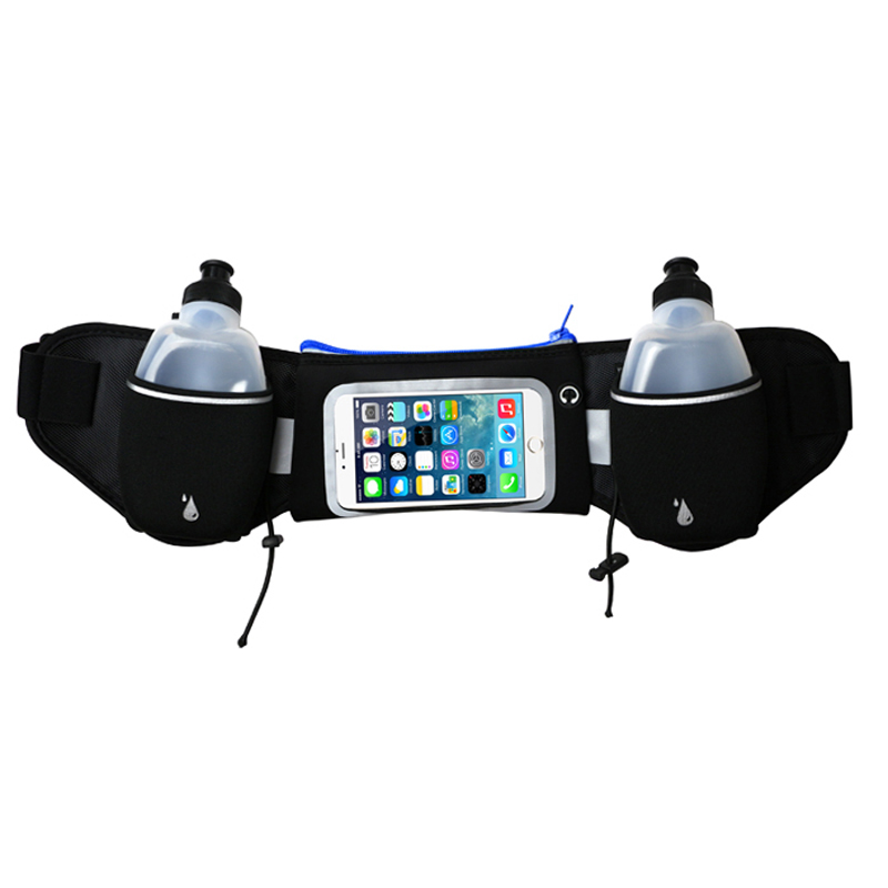 Elastic Sports Running Belt with 2pcs Water Bottles Runner Bum Pouch