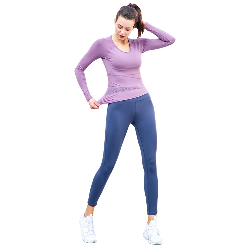 FDMF013- Womens 2 Pieces Outfits Yoga Set High Waist Legging e camicia a maniche lunghe