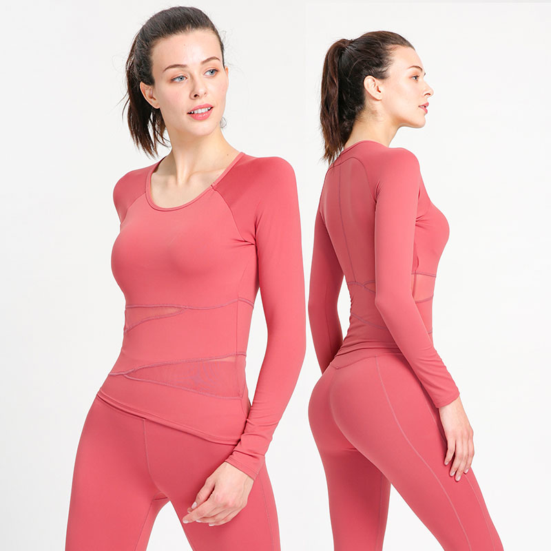 FDMF013- Womens 2 Pieces Outfits Yoga Set High Waist Legging e camicia a maniche lunghe