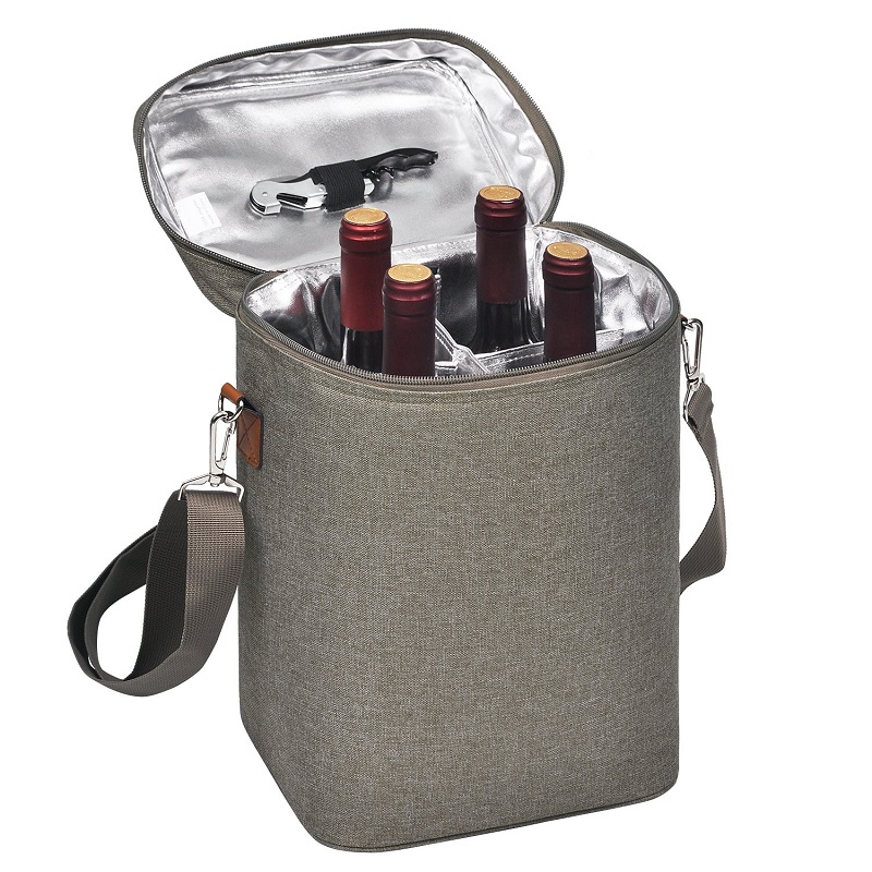 SGC31 Borsa da trasporto portatile per 4 bottiglie di vino Portabottiglie in alluminio impermeabile Tote isolata Borsa da pranzo per picnic Protezione per vino all'aperto Borse refrigeranti per bottiglie