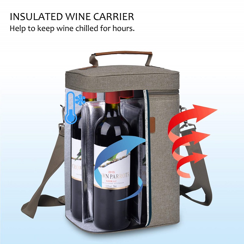SGC31 Borsa da trasporto portatile per 4 bottiglie di vino Portabottiglie in alluminio impermeabile Tote isolata Borsa da pranzo per picnic Protezione per vino all'aperto Borse refrigeranti per bottiglie