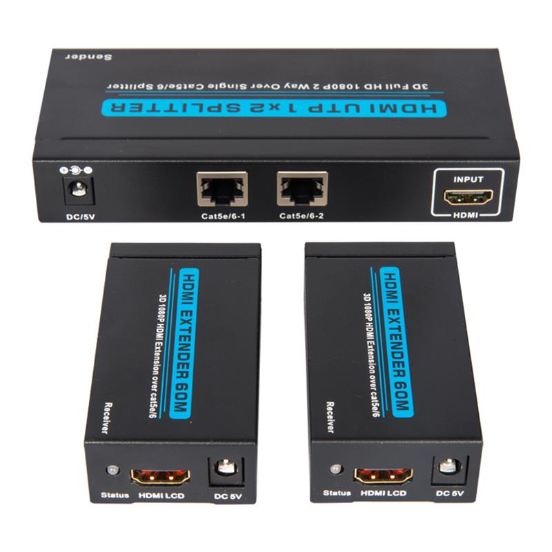 2 porte UTP HDMI 1x2 Splitter su Cat5e / 6 singolo Con 2 ricevitori fino a 60m