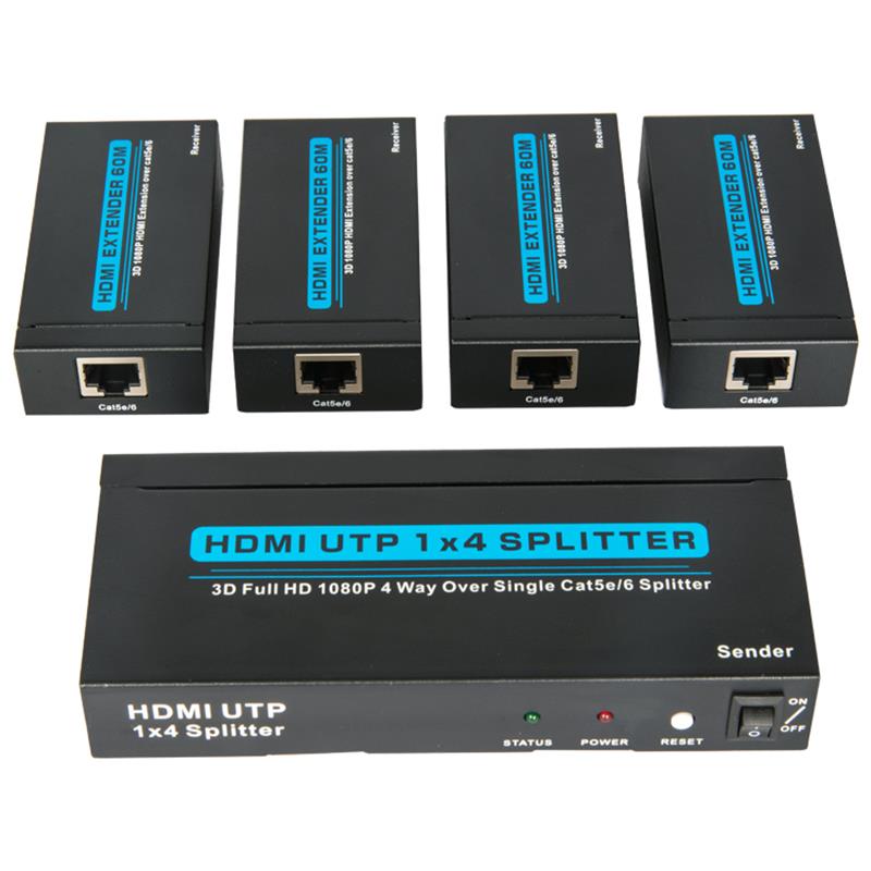 Splitter HDMI UTP 1x4 a 4 porte su Cat5e / 6 singolo Con 4 ricevitori fino a 60m