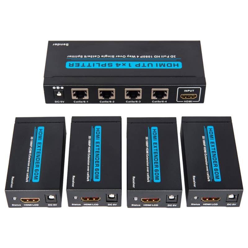 Splitter HDMI UTP 1x4 a 4 porte su Cat5e / 6 singolo Con 4 ricevitori fino a 60m