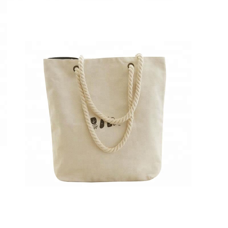SG62 OEM Riciclabile Borsa Supermercato Shopper Shopping Bag Tela di cotone Tote Bag Corda da spiaggia Logo personalizzato