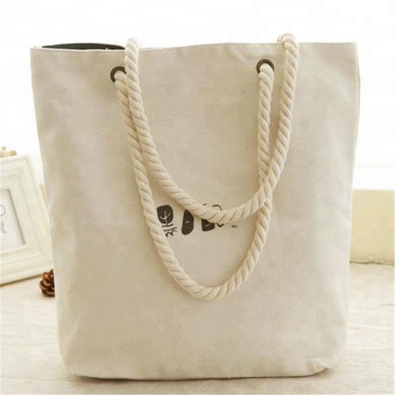 SG62 OEM Riciclabile Borsa Supermercato Shopper Shopping Bag Tela di cotone Tote Bag Corda da spiaggia Logo personalizzato