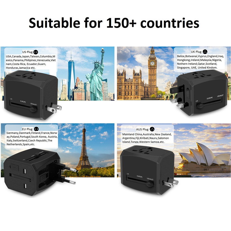 RRTRAVEL nuovo adattatore da viaggio universale personalizzato smart world con spina di alimentazione per caricabatterie rapido USB per il Regno Unito, Stati Uniti, Australia, Europa