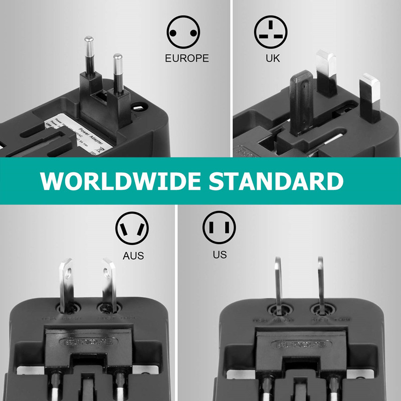 RRTRAVEL International Universal All in One Caricabatterie da viaggio in tutto il mondo Adattatore per presa di corrente alternata con doppia porta di ricarica USB per USA EU UK AUS Laptop per cellulare europeo