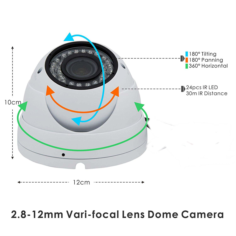 5MP XMeye IMX335+Hi3516EV300 2.8-12mm Vari-focale lente 30m IR Range IP Camera