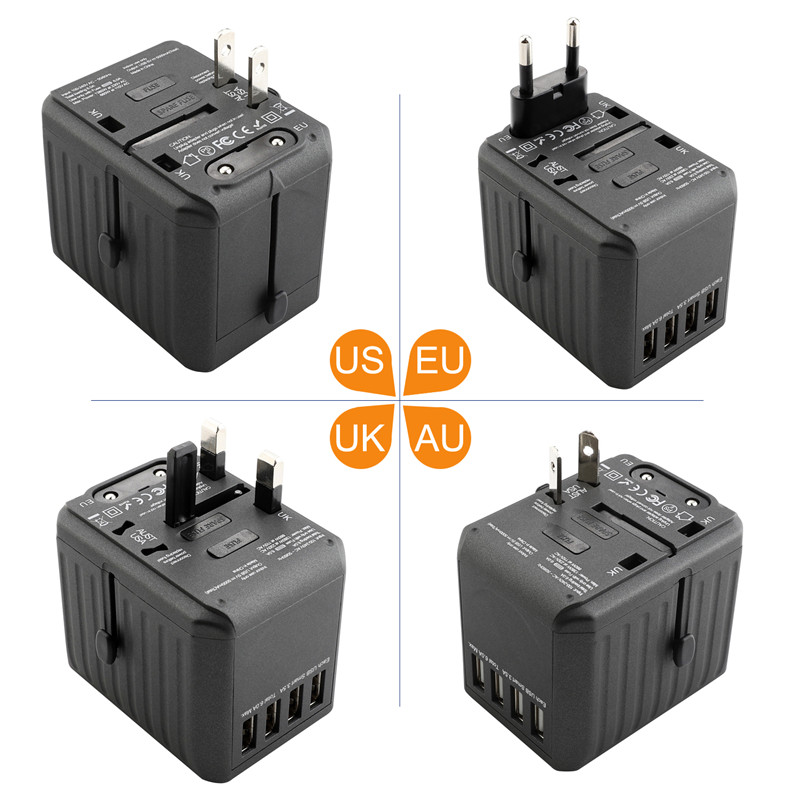 RRTRAVEL Universal Travel Adapter, International Power Adapter, Worldwide Plug Adaptor con 4 USB Ports, High Speed 4.5A Wall Charger, All in One AC Socket for USA AUS Europe Cell Phone Laptop
