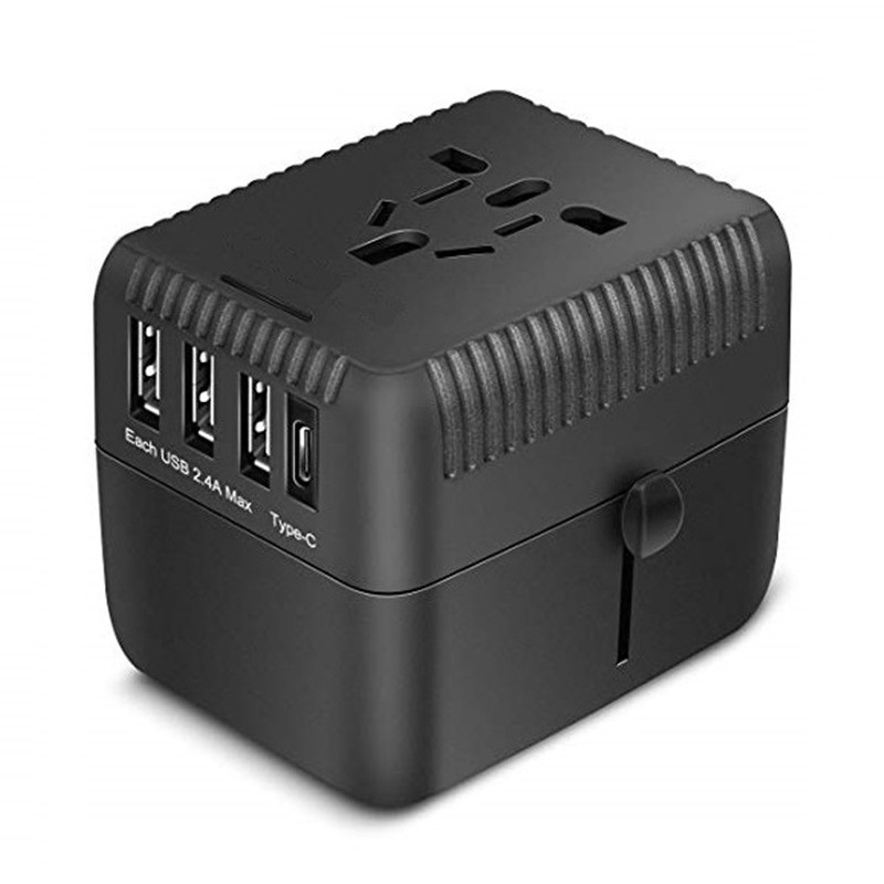 RRTRAVEL Universal Travel Adapter, All in One International Power Adapter with 3 USB +1 Type-C Charging Ports, European Plug Adapter, AC Outlet Plug Adapter for European, US, UK, AU 160+ Counters