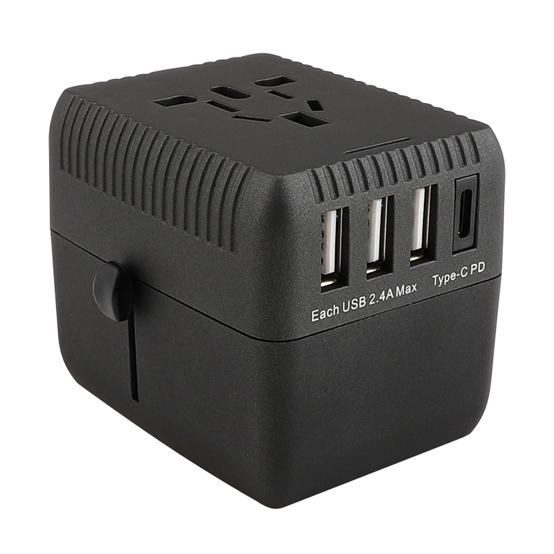 Adattatore da viaggio universale PD Un caricatore da muro internazionale Adattatore CA con 5A Smart Power e 3.0A USB Type-C per USA EU UK AUS