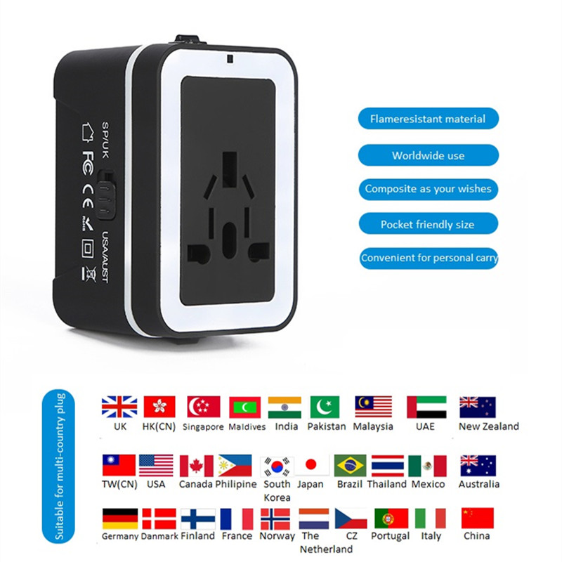 Adattatore da viaggio RRTRAVEL, adattatore di alimentazione internazionale universale con 2 porte USB e adattatore per spina europea, adatto per computer portatili in oltre 150 paesi