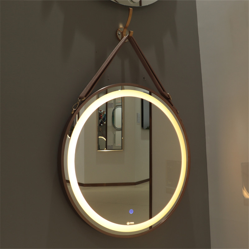 Living Room Salon Decorative Aluminum Frammed Round Mirror con PU Strap