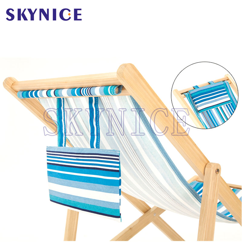 Sedia pieghevole in legno reclinabile in tela da spiaggia