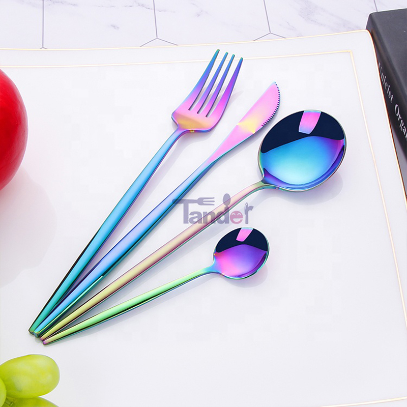 Hot sell colorato pvd plateware set multicolor titanio arcobaleno di acciaio inox