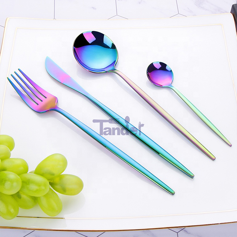 Hot sell colorato pvd plateware set multicolor titanio arcobaleno di acciaio inox