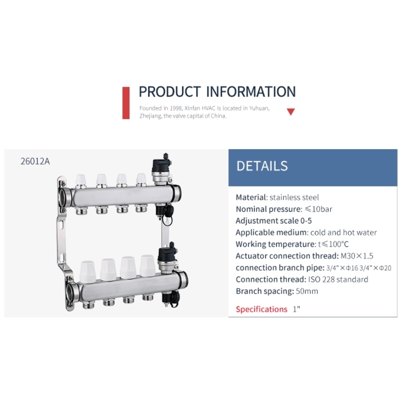 Impianto idraulico di 5-way acciaio inossidabile collettore di riscaldamento idronico XF26012A