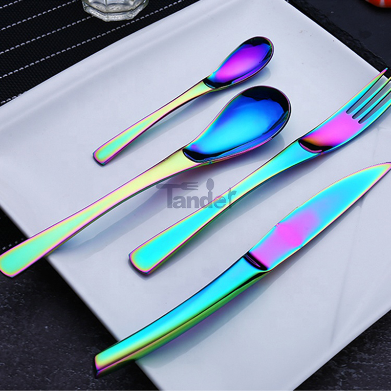 8 opzioni di colore PVD rivestimento in campeggio piatti inox in acciaio iridescente, set di carino arcobaleno