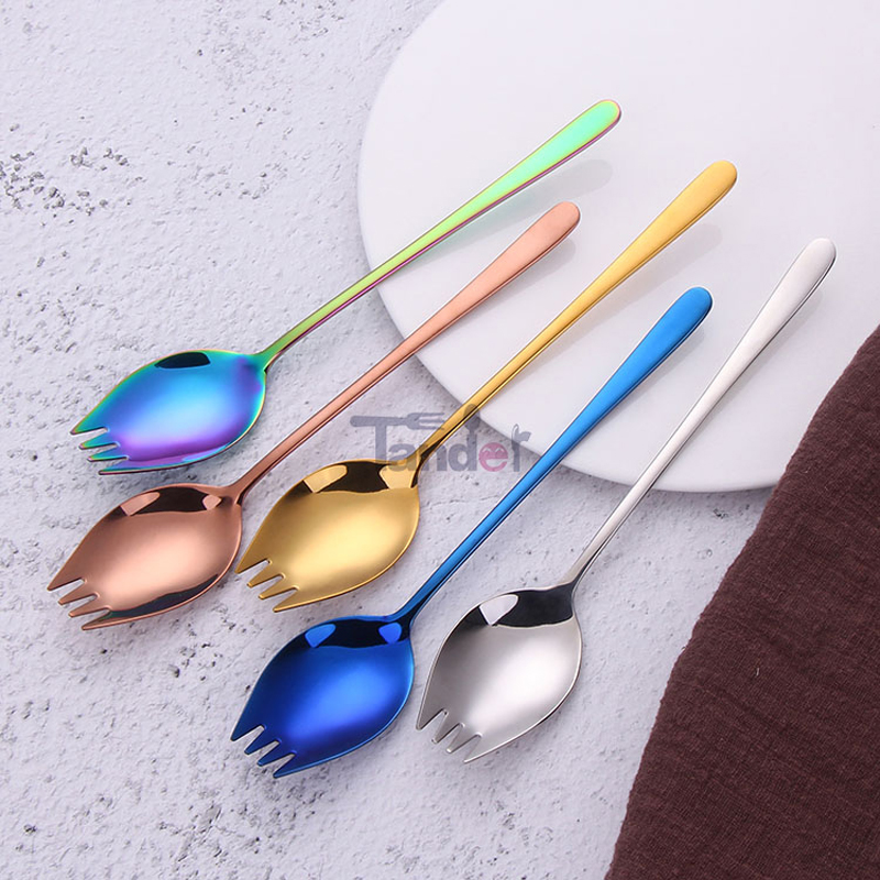 Inox insalation forchetta da insalata all'ingrosso di metallo da campeggio riutilizzabile spork di acciaio inossidabile