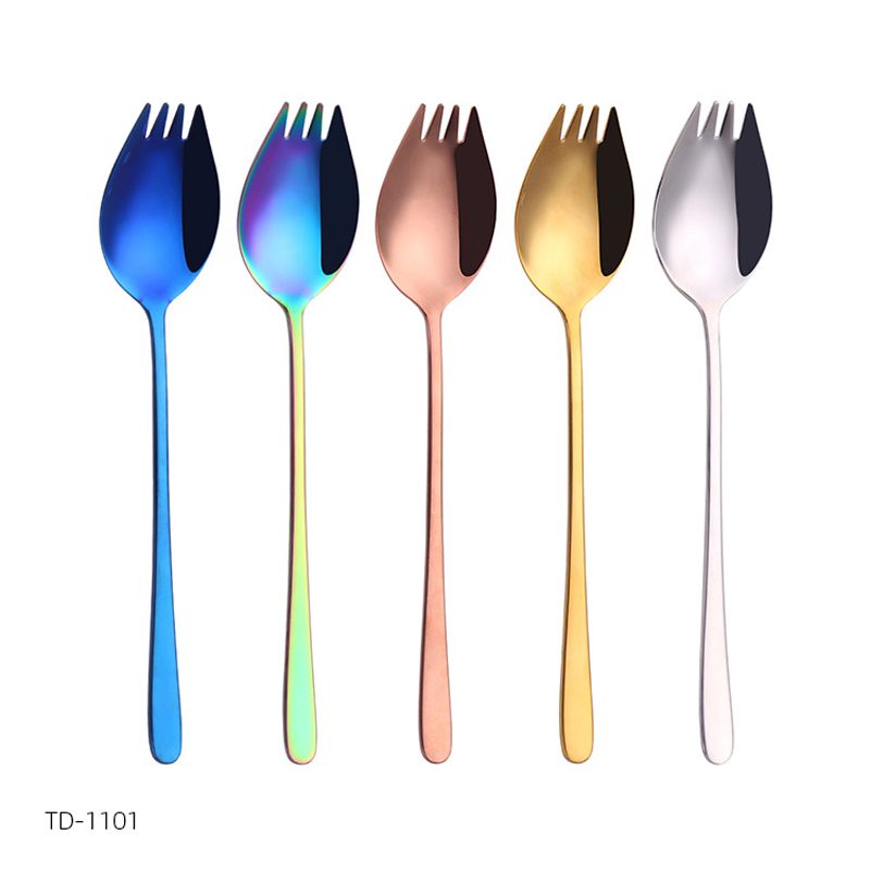 Inox insalation forchetta da insalata all'ingrosso di metallo da campeggio riutilizzabile spork di acciaio inossidabile
