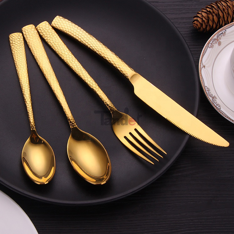 design creativo di posate in oro lucido da pranzo set piatti all'ingrosso