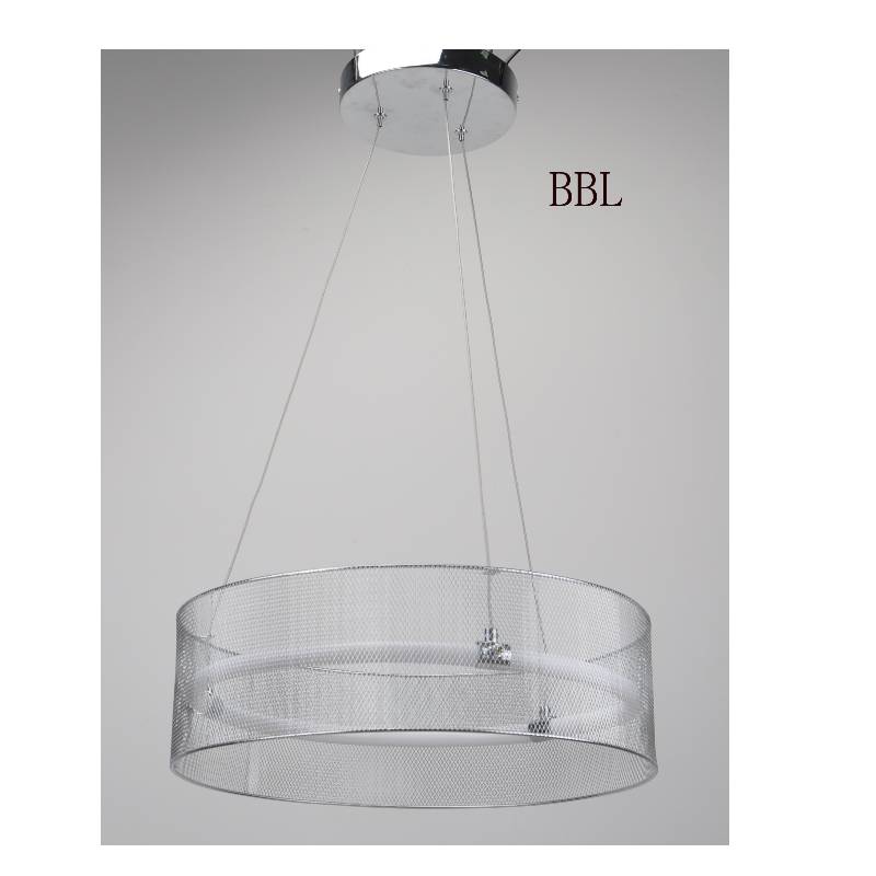 Lampada a sospensione a LED con paralume in rete metallica e tubo acrilico senza ombra