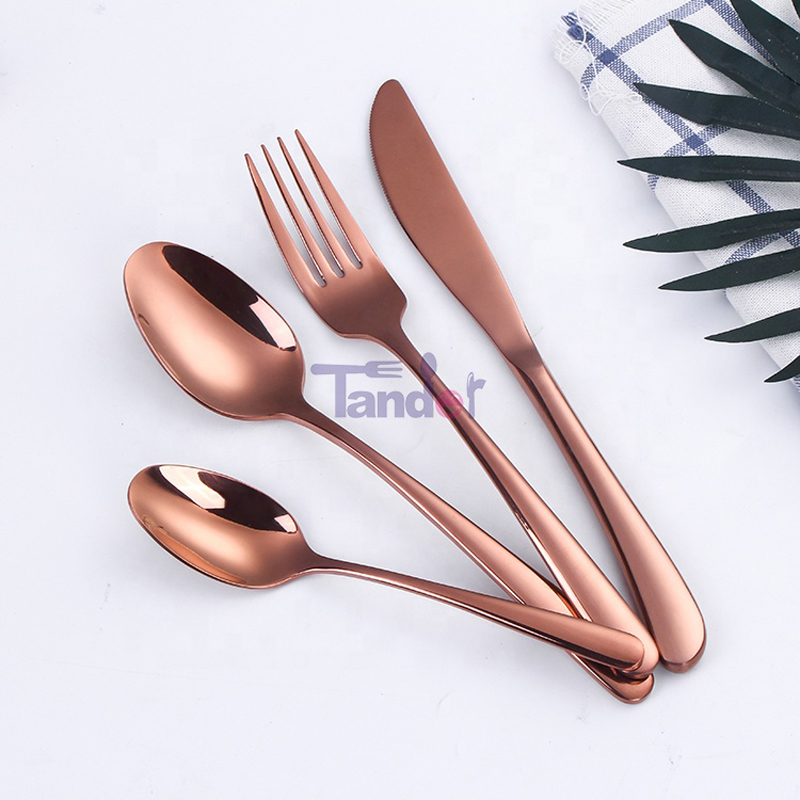 elegante design inox piatti set in stock acciaio inossidabile coltelleria in oro rosa