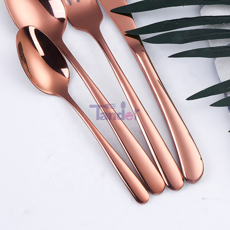 elegante design inox piatti set in stock acciaio inossidabile coltelleria in oro rosa