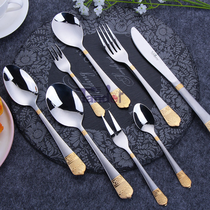 72pcs reale acciaio inossidabile piatto oro placcato posate di lusso con cassa di legno