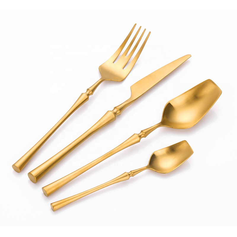 sottile stile vita pvd rivestimento piatto di acciaio inossidabile set di posate in oro opaco