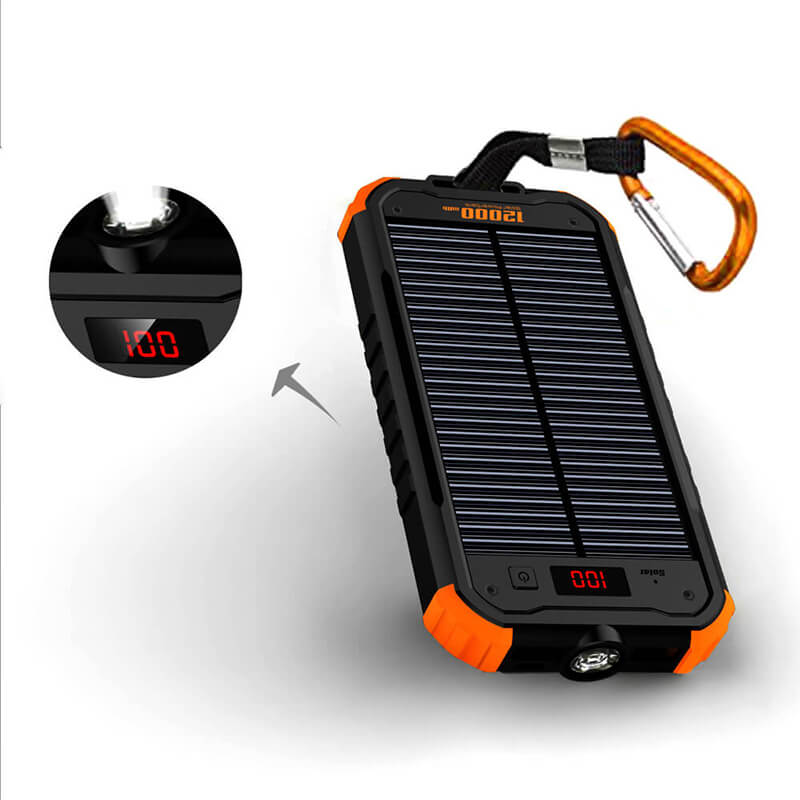 12000mAh Led Flashlight Solar Power Bank con LCD Digital Display