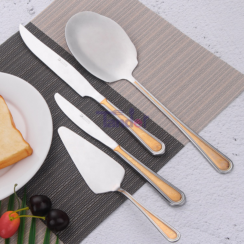 86PCS High Quality Stainless Steel Gold Cutlery Set with Leather Case