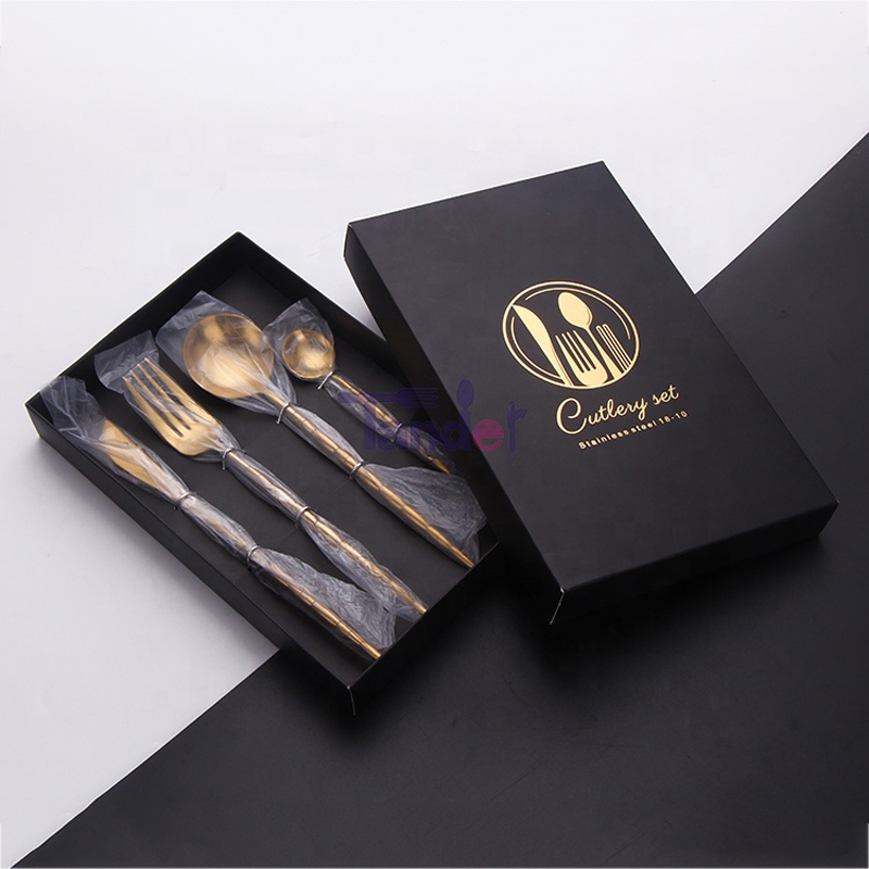 confezione regalo di alta qualità 18/8 lucidatura a specchio posate in acciaio inossidabile rivestimento in pvd dorato cena set di posate in oro reale