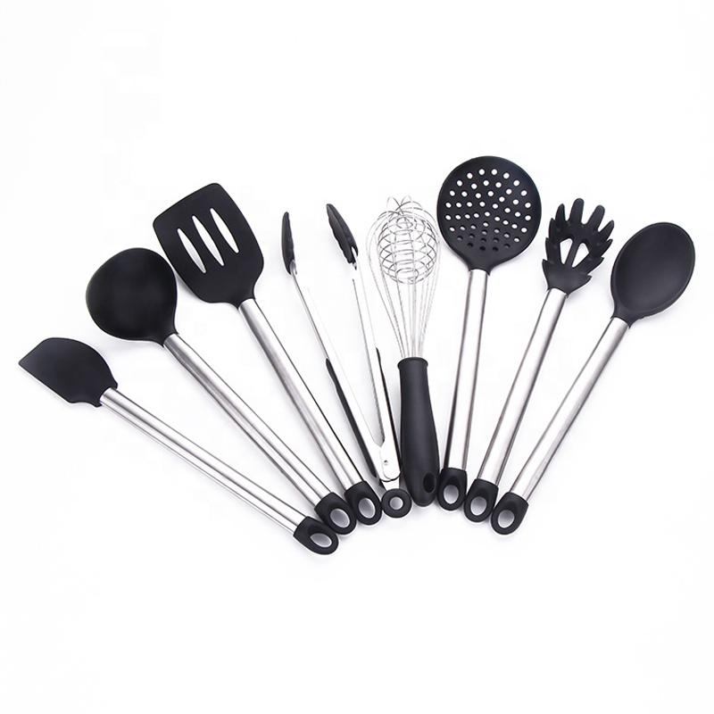 Maniche in acciaio inossidabile Strumento di cottura BPA Senza silicone non tossico Turner Tongs Spatula Cucina Gadgets Utensil Set